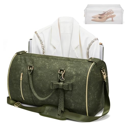 Garment Duffle Bag for Travel, 2-in-1 Foldable Carry On Garment Bag with Shoe Compartment & Toiletry Pocket, Convertible Weekender Bags for Women Business Travel, Vacation, Party, Deep Green - color: Deep Green