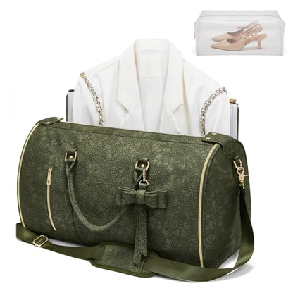 Garment Duffle Bag for Travel, 2-in-1 Foldable Carry On Garment Bag with Shoe Compartment & Toiletry Pocket, Convertible Weekender Bags for Women Business Travel, Vacation, Party, Deep Green - color: Deep Green