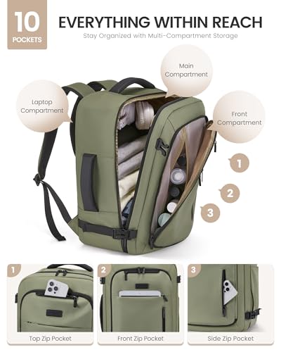 LOVEVOOK Travel Backpack for Women Men with Garment Bag, 40L Carry on Backpack as TSA Personal Item Flight Approved, Luggage Daypack Fits 17.3" Laptop, Overnight Business Weekender Travel Essential - color: White Apricot, size: 40L-17.3 Inch-4Pcs