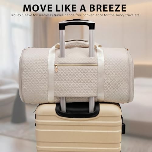 Coolife Garment Bag Carry On Convertible Travel Duffel Bag with Shoe Pouch Weekender Bag for Women Men 2 in 1 Hanging Suit Bag with Shoulder Strap Business Travel Bag (White, Standard) - color: White