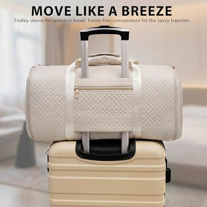 Coolife Garment Bag Carry On Convertible Travel Duffel Bag with Shoe Pouch Weekender Bag for Women Men 2 in 1 Hanging Suit Bag with Shoulder Strap Business Travel Bag (White, Standard) - color: White