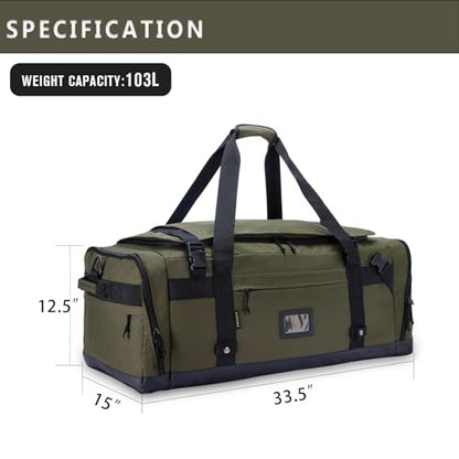 Large Duffle Bag for Travel - Men & Women, Foldable Gym Duffle Backpack, Heavy Duty Tactical Military Canvas Duffel Bags, Extra Big Carry On with Shoe Pockets, Waterproof (80L/103L) - color: Army Green, size: L(103L)
