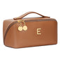 Initial Makeup Bag Gifts for Women Bridesmaid Gifts Travel Toiletry Personalized PU Leather Waterproof Cosmetic Bag (Medium-Brown-E) - color: MediumBrown, style: E