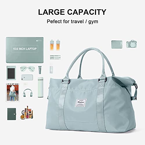 Sport Travel Duffle Bag Large Gym Tote Bag for Women, Weekender Carry on Bag for Airplane, Ladies Beach Overnight Bag Waterproof Luggage Bag with Wet Pocket - color: Blue