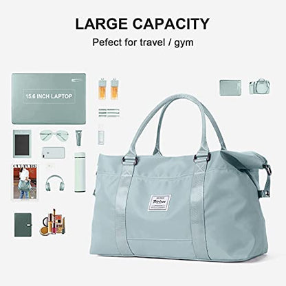 Sport Travel Duffle Bag Large Gym Tote Bag for Women, Weekender Carry on Bag for Airplane, Ladies Beach Overnight Bag Waterproof Luggage Bag with Wet Pocket - color: Blue