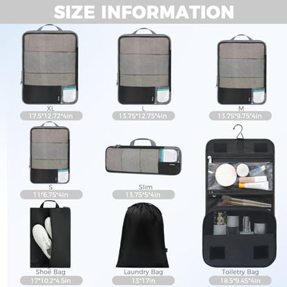 BAGAIL 4 Set/6 Set/8 Set Compression Packing Cubes Travel Accessories Expandable Packing Organizers (Half Mesh, 8-Jet Black) - color: 8-Jet Black, style: Half Mesh