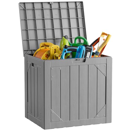 Outdoor Storage Box - 30 Gallon Waterproof Resin Deck Box, Lockable Patio Storage Bench for Package Delivery, Cushions & Garden Tools, UV Resistant (Grey)