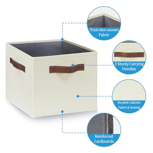GhvyenntteS Large Fabric Storage Bins with 3 Handles, 15x11x9.6 Inch Storage Baskets for Shelves, Foldable Closet Storage Bins for Shelves, Closet Organizers and Storage Boxes, Beige - color: Dark Beige, size: Large-3 Pack