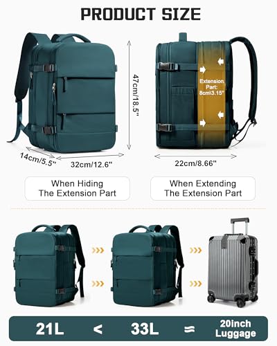 wepadre Vacuum Travel Backpack with Pump Travel Backpack with Vacuum System Expandable Vacpack Compression Backpacks for Travel Easy Vac Pack Carry on Luggage - color: Peacock Blue