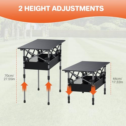 FUNYKICH Folding Camping Table(L32.3''xW15.7''), Aluminum Roll-up Portable Picnic Table with 2 Adjustable Height, Large Storage and Carrying Bag for Picnic, Camping, BBQ, Party, Backyard, Beach - size: 32.3''L x 15.7''W x (17.3''/27.6'')H