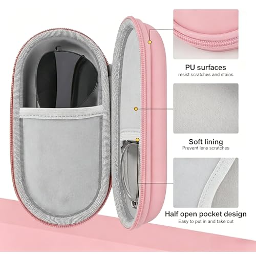 Double Glasses Case,Dual Eyeglasses & Sunglasses Organizer with Clip Zipper Closure for Travel 2 Pairs Storage Box - color: Pink