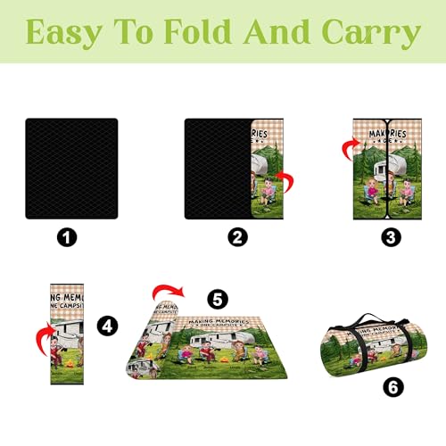 Personalized Waterproof Sandproof Beach Blanket 80''x80'', 3-Layer Foldable Picnic Blanket with Carry Strap, Camping Travel Outdoor Mat for Beach Park Hiking (Family Camping) - color: Family Camping