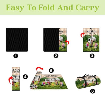 Personalized Waterproof Sandproof Beach Blanket 80''x80'', 3-Layer Foldable Picnic Blanket with Carry Strap, Camping Travel Outdoor Mat for Beach Park Hiking (Family Camping) - color: Family Camping
