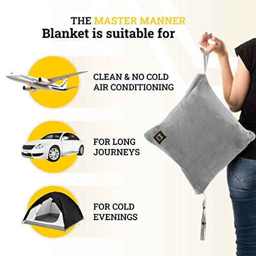 Travel Blanket Airplane Compact with Hoodie – 2in1 Airplane Travel Accessories from Plane Blanket to Travel Pillow with Luggage Strap, Soft Handle & Secure Pocket - color: Light Grey, size: 62x41''