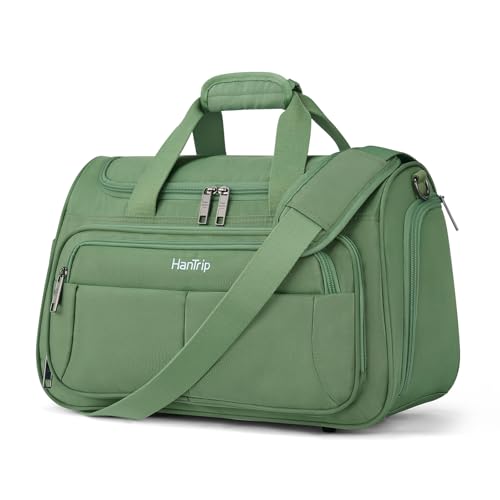 HanTrip Carry on Duffel Bag Foldable Duffle Bags for Travel, Under Seat Personal Item Bags for Airplanes, Weekender Overnight Mens Travel Tote Bag for Women Softside Carry on Luggage (Forest Green) - color: Forest Green, size: Carry-on 16.5-Inch