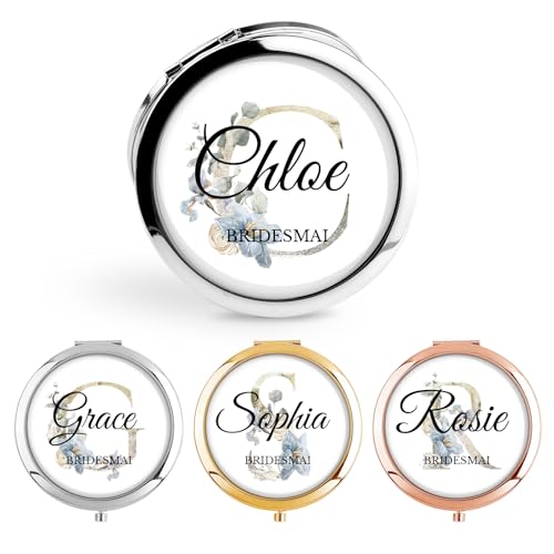 Personalized Compact Mirror – Custom Pocket Mirror with Name, Monogram Travel Purse Mirror for Women, Bridal Shower Favors & Bridesmaid Gifts, Portable Makeup Accessory (Initials) - color: Initials