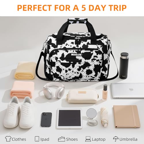 Travel Duffle Bag for Women, Underseat Carry On luggage Bag Foldable Overnight Weekender Hospital Bag Lightweight Airplanes Personal Item Travel Tote Bag for Women Birthday Gifts, 16IN Cow Print - color: Cow Print, size: 16IN