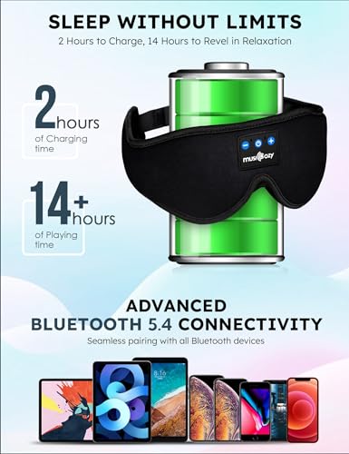 MUSICOZY Sleep Headphones, Bluetooth 5.4 Sleep Mask Headband Headphones Sleeping Eye Mask, Wireless Music Earbuds Earphones with HD Stereo Speakers for Side Sleepers, Cool Gadgets Unique Gift - color: Black