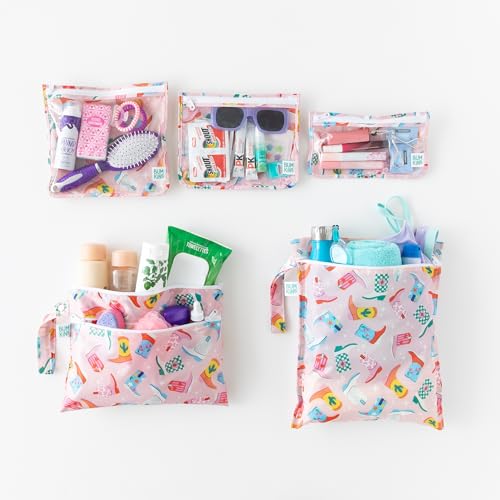 Bumkins - Waterproof Wet Bag, Wet/Dry Clutch & Clear Travel Bags - For Beach, Baby, Travel, Cloth Diapers, Pump Parts, Pool, Gym, Toiletries - Reusable & Easy to Clean - Cowgirl Boots - 5 Pack - color: B3 Cowgirl Boots 5pc