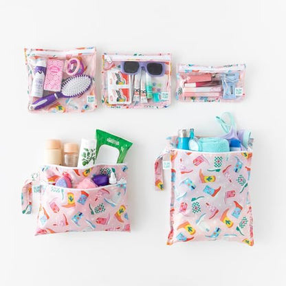 Bumkins - Waterproof Wet Bag, Wet/Dry Clutch & Clear Travel Bags - For Beach, Baby, Travel, Cloth Diapers, Pump Parts, Pool, Gym, Toiletries - Reusable & Easy to Clean - Cowgirl Boots - 5 Pack - color: B3 Cowgirl Boots 5pc