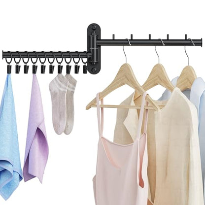 Wall Mounted Drying Rack, 2-Tier Laundry Drying Rack with Swing Arm, Space-Saving Foldable Laundry Clothes Hanger with 10 Clips for Laundry Room Closet Organizer Bathroom Bedroom - size: 1 Pack
