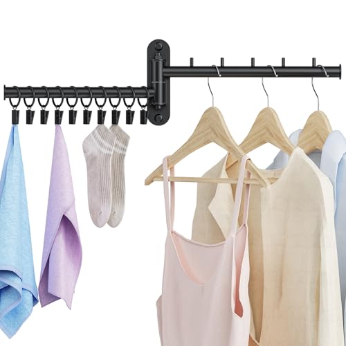 Wall Mounted Drying Rack, 2-Tier Laundry Drying Rack with Swing Arm, Space-Saving Foldable Laundry Clothes Hanger with 10 Clips for Laundry Room Closet Organizer Bathroom Bedroom - size: 1 Pack