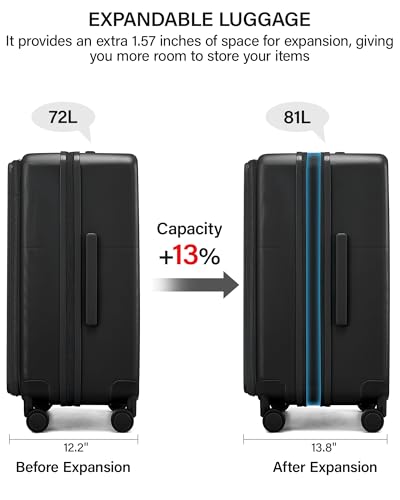 Hanke 24 Inch Expandable Checked Luggage with Cup Holder and Charger Port,Top Opening Hard Shell Suitcases with Wheels, Medium Travel Rolling Suitcase Trunk Luggage with Lock, Jet Black - color: Jet Black, size: Expandable 24 Inch