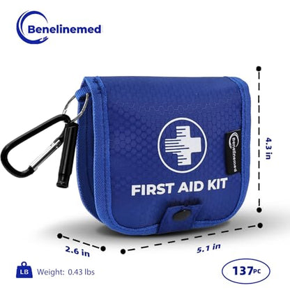 Mini First Aid Kit - 137 Piece Small Emergency Medical Kit for Home, Car, Travel, Camping & Outdoor Activities (Blue) - color: Blue
