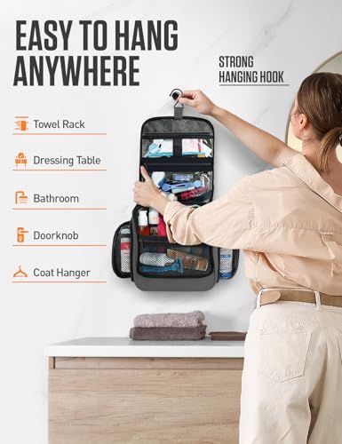 VENTURE 4TH Hanging Travel Toiletry Bag for Women & Men – Large Toiletry Organizer with 18 Compartments, Removable TSA Pouch, Travel Wash Bag for Toiletries, Makeup & Shaving Kit (Shadow Gray) - color: Shadow Gray