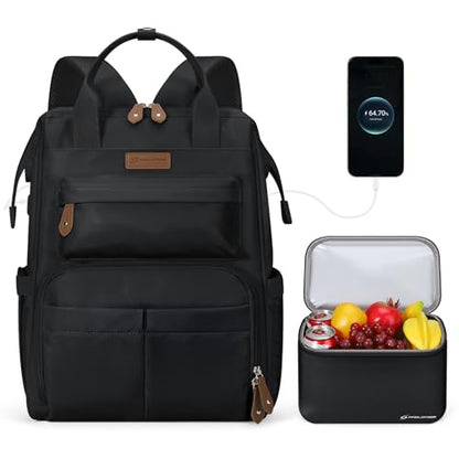 Maelstrom Travel Backpack for Women Men,Laptop Backpack Fits 15.6-17.3 Inch Laptop, Nurse/Work Bag with Insulated Lunch Box (Black) - color: Black