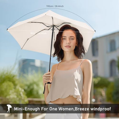 Mini Umbrella - Compact, Waterproof Travel Umbrella for Light Rain, Suitable for Women's Purse and Pocket - color: 0801.Beige