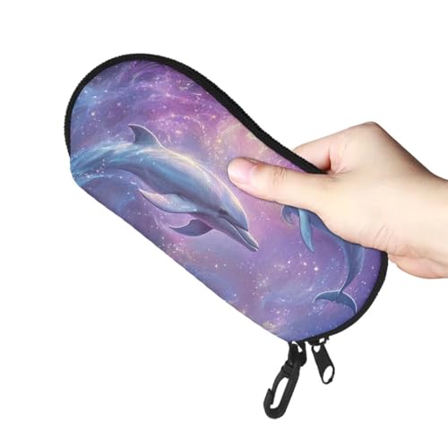AFPANQZ Glasses Case with Carabiner Hanging Portable Neoprene Zipper Sunglasses Case Soft Lightweight - color: 3d Dolphin