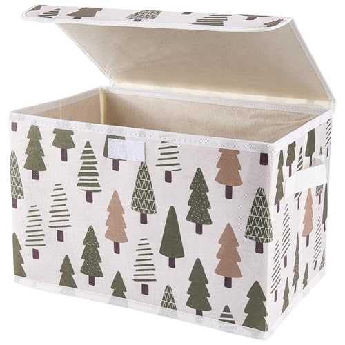 Fabric Box with Lid Decorative Storage 15 x 9.5 x 9.5 Inch Tree Pattern Collapsible Storage Bins Fabric Foldable Containers with Carrying Handle for Bedroom Closet Shelves Home Organization - color: Tree