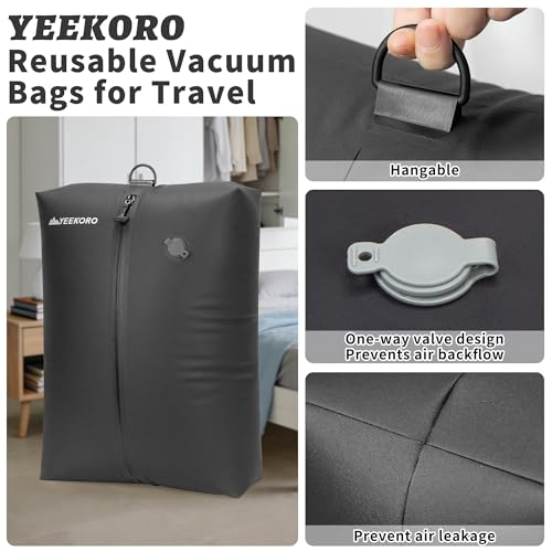 Vacuum Bag for Travel, Professional IPX8 Waterproof Reusable Vacuum Compression Bags for Travel Suitcases, Durable Space Saver Bag(2 PACK,With Pump)