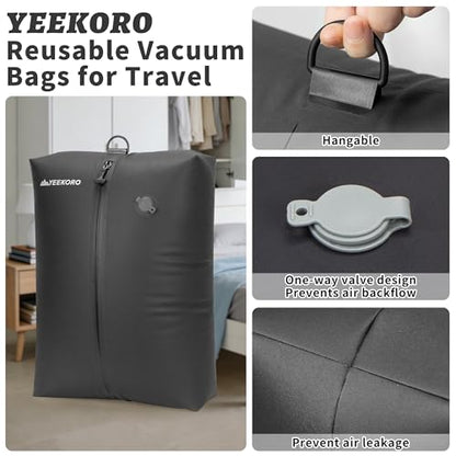 Vacuum Bag for Travel, Professional IPX8 Waterproof Reusable Vacuum Compression Bags for Travel Suitcases, Durable Space Saver Bag(2 PACK,With Pump)