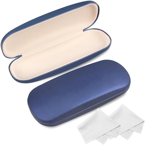 Joyberg Glasses Case, 2 Pack Eyeglass Case with Cleaning Cloth, Glasses Case Hard Shell Fits Most Glasses - color: Dark Blue