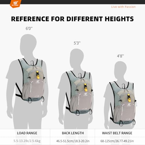 SKYSPER Small Hiking Backpack - 15L Travel Daypack Lightweight Bag Water Resistant Hiking Backpacks for Women Men - color: Lightgray, size: Small