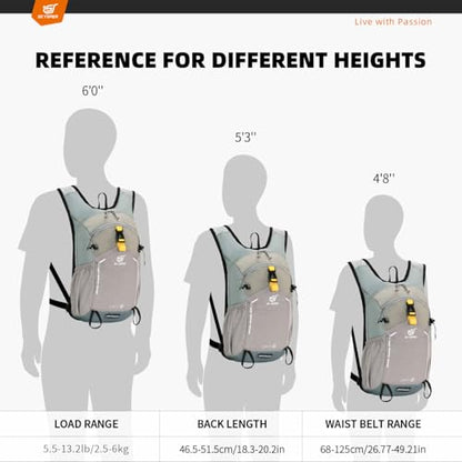 SKYSPER Small Hiking Backpack - 15L Travel Daypack Lightweight Bag Water Resistant Hiking Backpacks for Women Men - color: Lightgray, size: Small