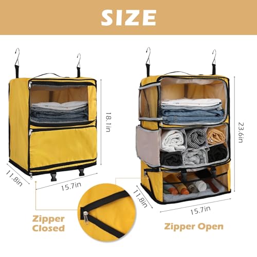Surblue Hanging Shelves Travel Compression Packing Cube for Carry-on Luggage Suitcase Collapsible Transformable Garment Closet Organizers Large Capacity, Yellow, XXL - color: Yellow, size: XXL_14.96*11.47*22.83in