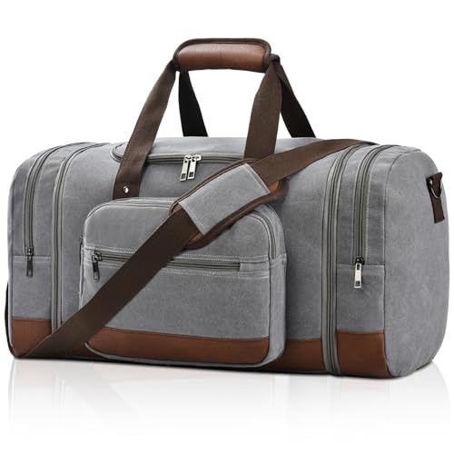 Litvyak Duffle Bag for Travel, 50L Canvas Travel Duffel Bags Overnight Weekend Gym Carry on Luggage Bag for Men & Women(Grey) - color: Grey, size: 50L