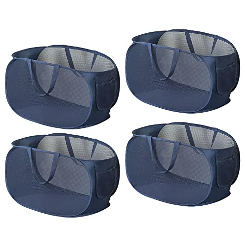 4 Pcs Mesh Popup Laundry Hamper, Opening Laundry Basket,Popup Laundry Basket with Durable Handles,Foldable Pop-up Mesh Hamper Dirty Clothes Basket for Clothes & Laundry-Home Organization - color: Blue