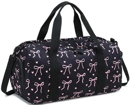 Gym Bag Sports Duffle Bag with Wet Pocket Weekender Overnight Bags with Waterproof Shoe Pouch and Air Hole for Girls Kids Women Workout Travel Bags (Bow Tie Black) - color: Bow Tie Black