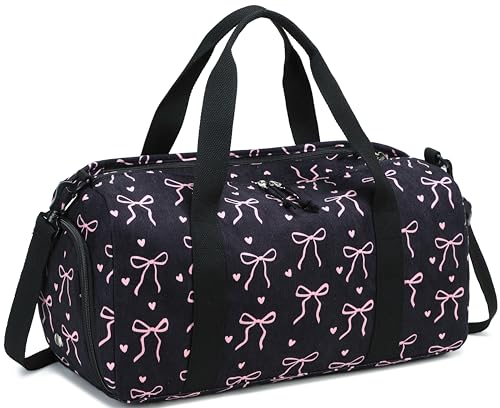 Gym Bag Sports Duffle Bag with Wet Pocket Weekender Overnight Bags with Waterproof Shoe Pouch and Air Hole for Girls Kids Women Workout Travel Bags (Bow Tie Black) - color: Bow Tie Black