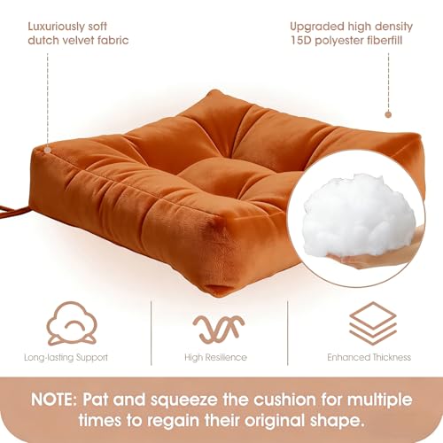 Rocking Chair Cushion Indoor Large Chair Pads Set with Ties Extra Lumbar Pillow Premium Dutch Velvet High Resilience Filler Non-Slip Bottom, Orange