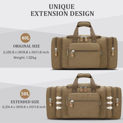 Gonex Canvas Duffle Bag for Travel, 50L Duffel Overnight Weekend Bag(Coffee) - color: Coffee, size: Large-50L (Without Shoe Compartment)