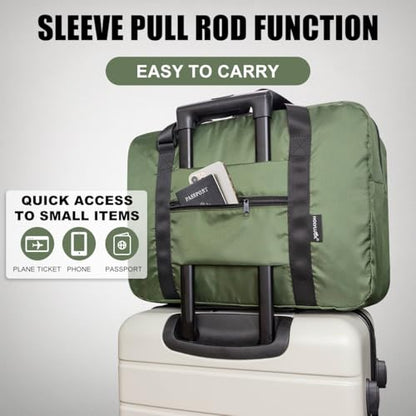 Small Duffle Bag for Men Women, Mini Gym Bag Foldable Travel Tote Carry On Luggage with Trolley Sleeve, Army Green - color: Army green, size: 23L
