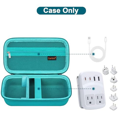 Canboc Carrying Case for Ceptics Universal Travel Adapter Kit, World Travel Adapter Kit Box with Removable Shoulder Strap, Zipper Mesh Bag fit USB Cable, Turquoise (Case Only) - color: Turquoise+Turquoise