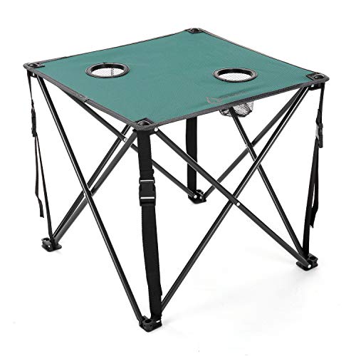 ARROWHEAD OUTDOOR 26” (66cm) Portable Camping Folding Table, 2 Cup Holders, Square, Carrying Case, Steel Frame, High-Grade 600D Canvas - color: Green
