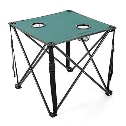 ARROWHEAD OUTDOOR 26” (66cm) Portable Camping Folding Table, 2 Cup Holders, Square, Carrying Case, Steel Frame, High-Grade 600D Canvas - color: Green