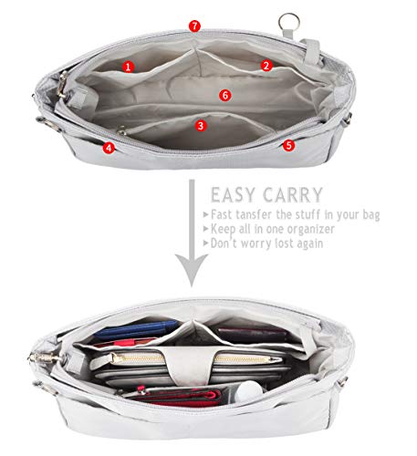 Vercord Expandable Nylon Handbag Purse Organizer Insert Liner Shaper Bag in Bag Beige Grey Large - color: Beige Grey, size: Large